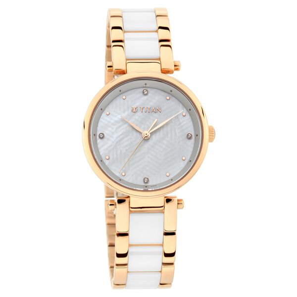 Titan Quartz Analog White Dial Ceramic Strap Watch for Women - image number 1