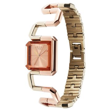 Titan Raga Delight Quartz Analog Rose Gold Dial Rose Gold Stainless Steel Strap Watch For Women
