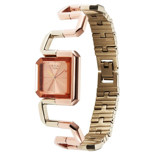 Titan Raga Delight Quartz Analog Rose Gold Dial Rose Gold Stainless Steel Strap Watch For Women - image number 4