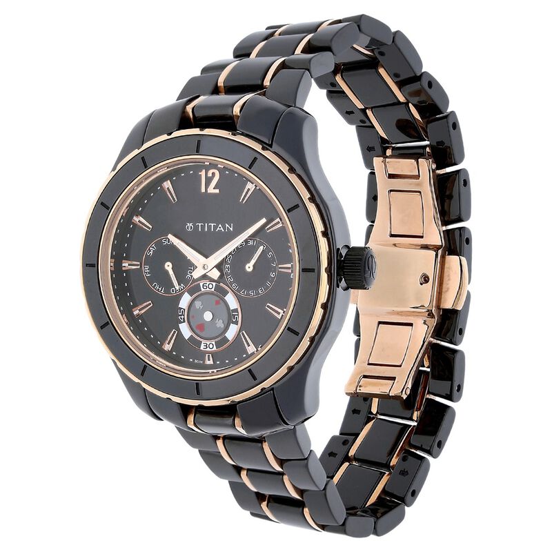 Titan Ceramic Black Dial Analog with Day and Date Stainless Steel Strap Watch for Men - image number 1