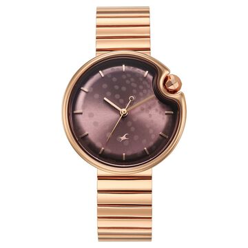Fastrack Groove Analog with Dusty Purple Dial Rose Gold Metal Strap Watch for Girls