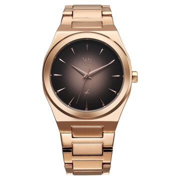 Vyb Quest By Fastrack Quartz Analog Black Gradient Dial Metal Strap Watch For Guys