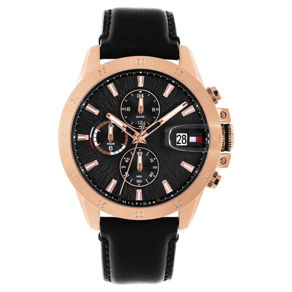 Tommy Hilfiger Quartz Multifunction Black Dial Black Leather Strap Watch For Men-picture-12
