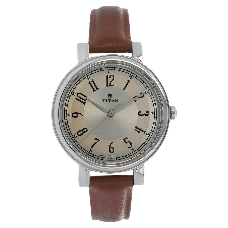 Titan Quartz Analog Off White Dial Leather Strap Watch for Women
