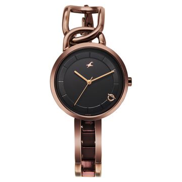 Fastrack Opulence Quartz Analog Black Dial Brown Metal Strap Watch For Girls