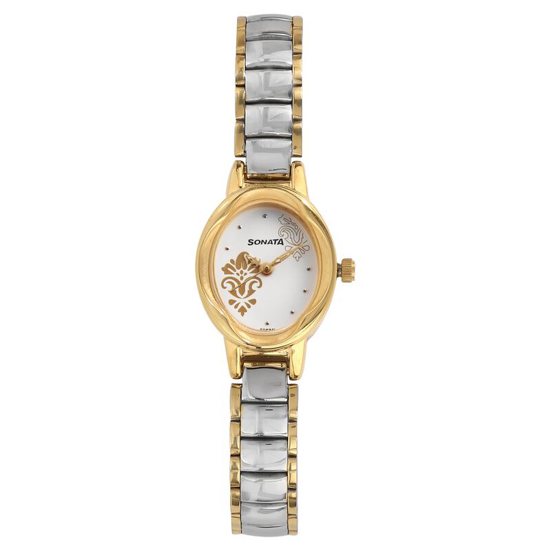 Sonata Quartz Analog White Dial Stainless Steel Strap Watch for Women