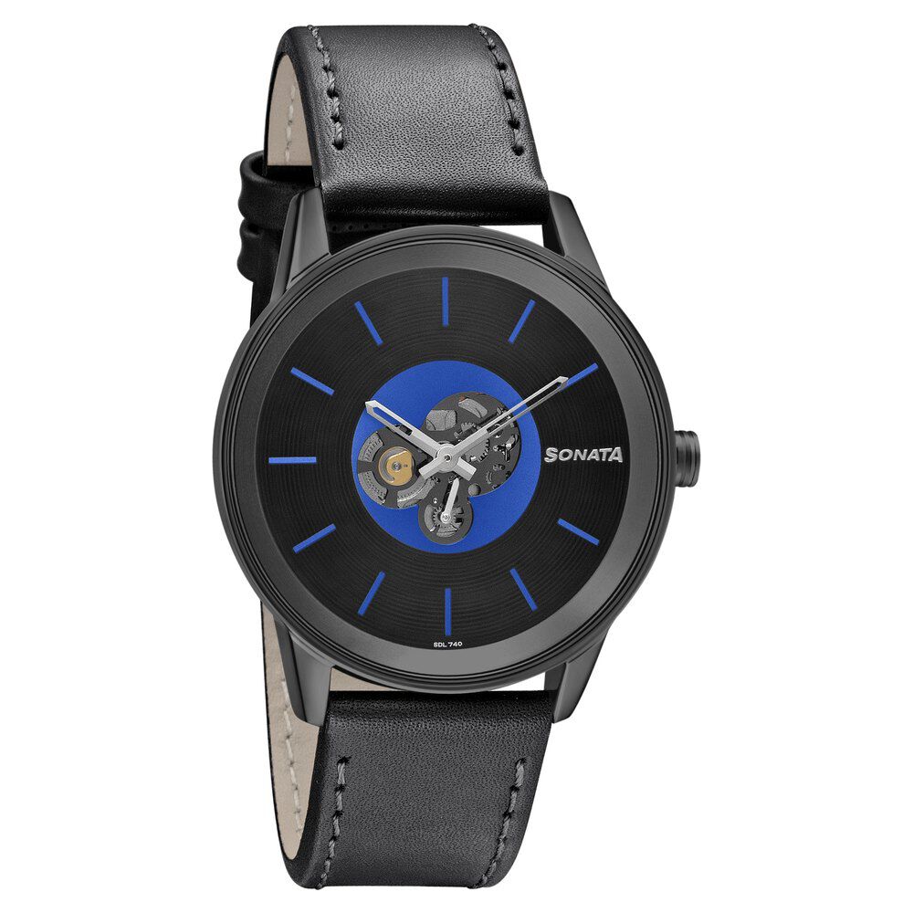Buy Online Sonata Quartz Multifunction Blue Dial Leather Strap Watch for Men nr7133nl03 Titan
