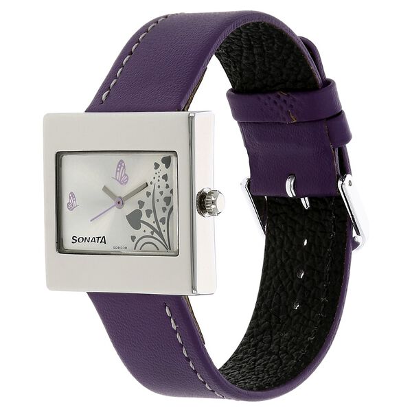 Sonata Quartz Analog Silver Dial Leather Strap Watch for Women - image number 1