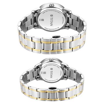 Titan Royal Bandhan Quartz Analog with Day and Date White Dial Two Toned Strap Watch For Couple