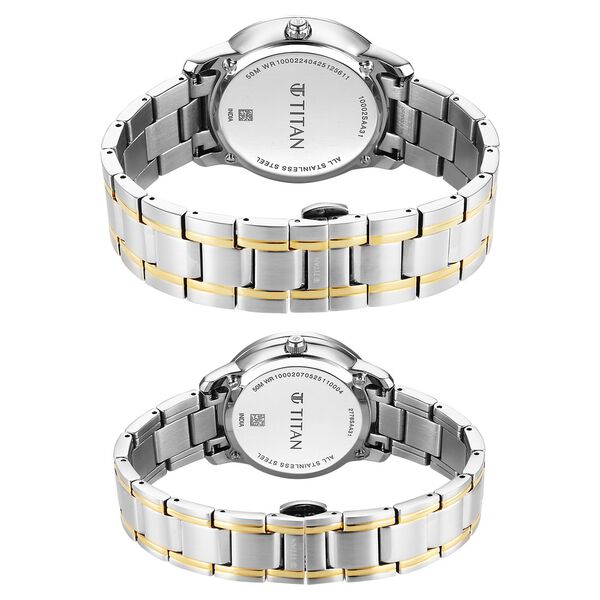 Titan Royal Bandhan Quartz Analog with Day and Date White Dial Two Toned Strap Watch For Couple - image number 4
