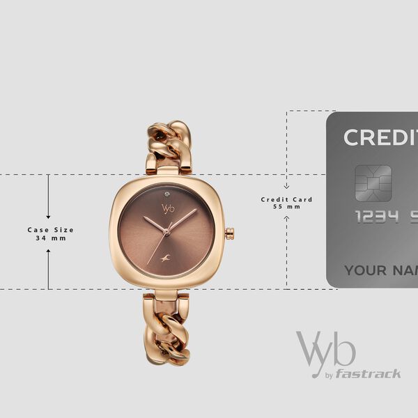 Vyb Spotlight By Fastrack Quartz Analog Brown Dial Rose Gold Metal Strap Watch For Girls - image number 3