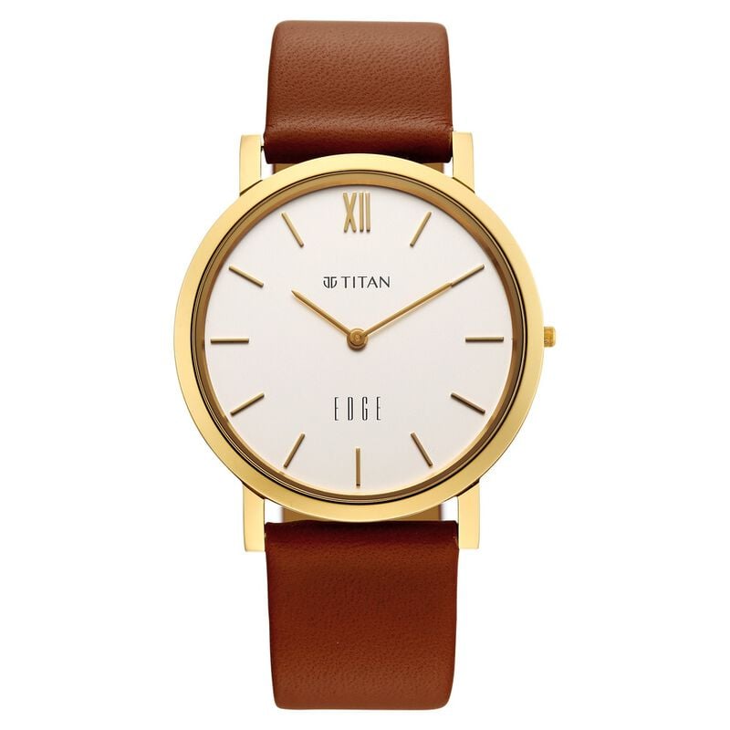 Edge Dynasty Quartz Analog White Dial Brown Leather Strap Watch For Men