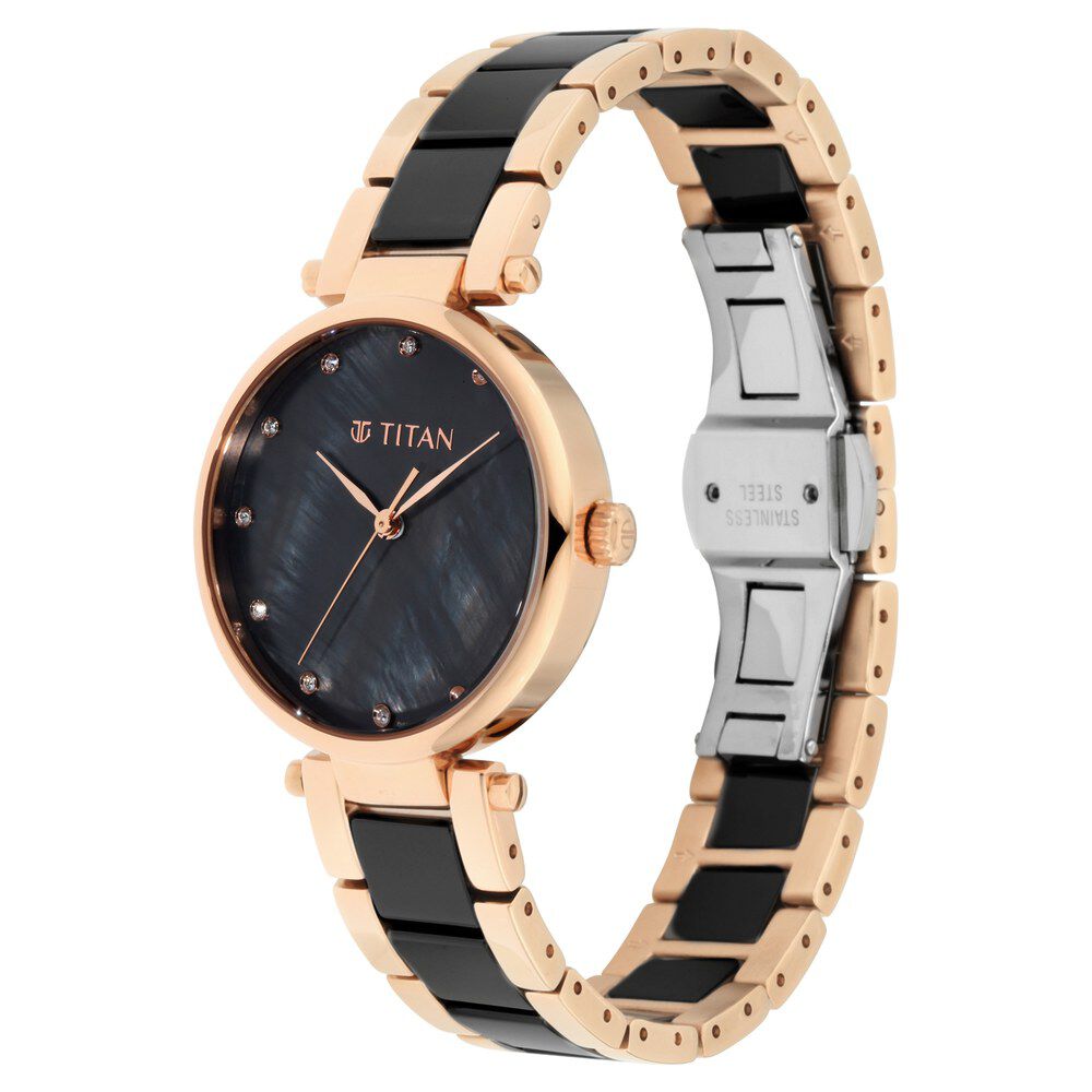 Buy Online Titan Quartz Analog Black Dial Ceramic Strap Watch for Women ns95061wd03 Titan