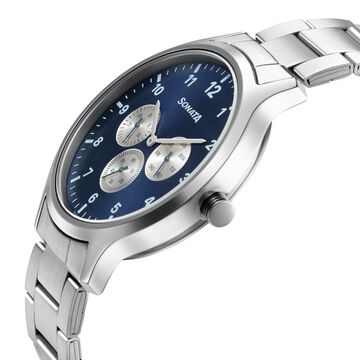 Sonata Quartz Multifunction Blue Dial Metal Strap Watch for Men