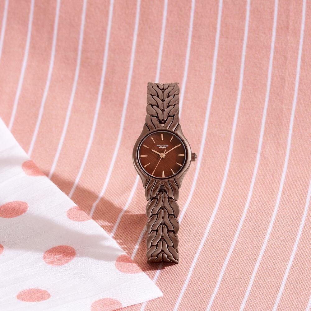 Poze Poze Quartz Analog Brown Dial Brown Metal Strap Watch For Women-image-35