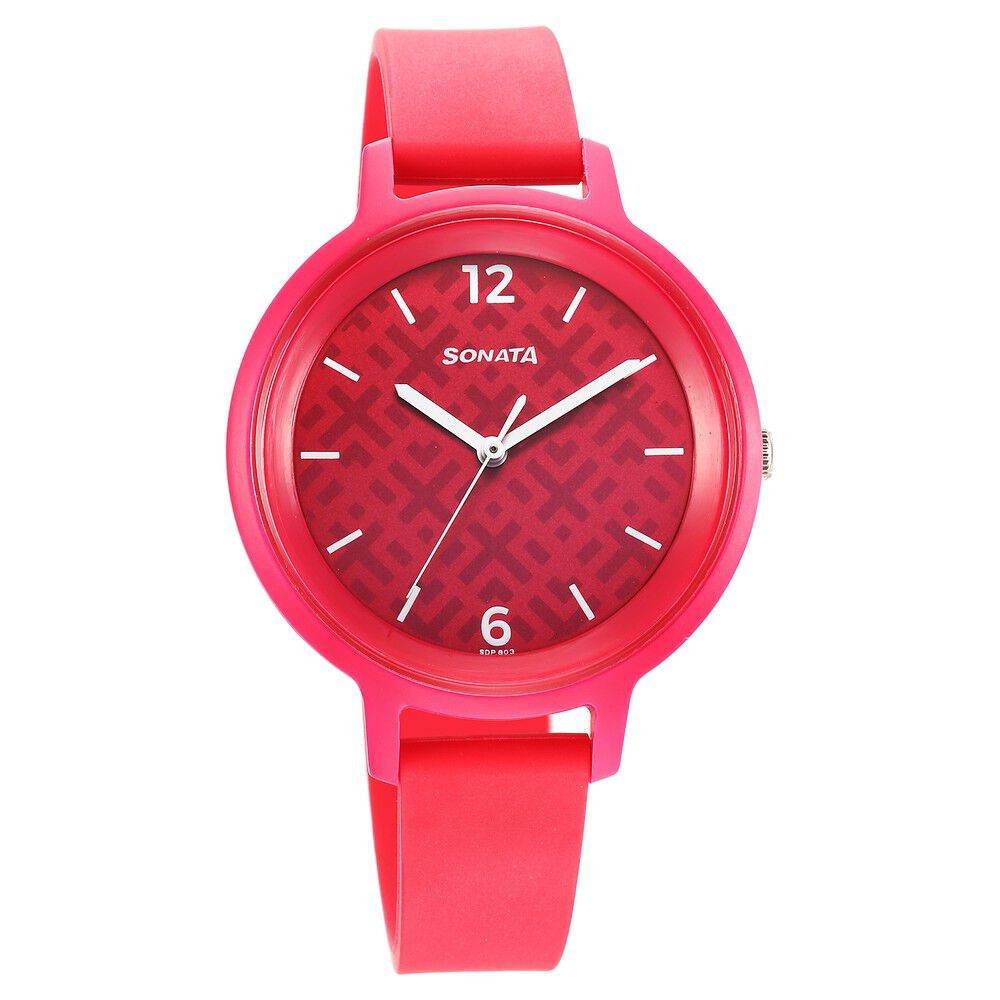 Buy Online Sonata Splash Quartz Analog Pink Dial Plastic Strap