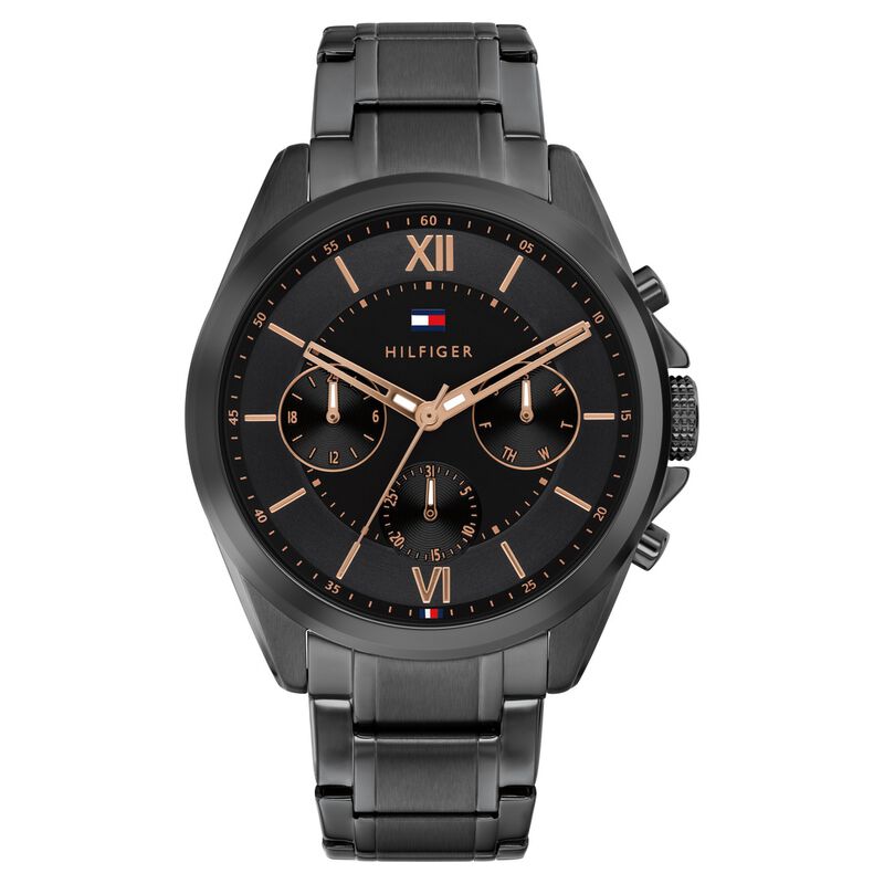 Tommy Hilfiger Quartz Multifunction Black Dial Grey Stainless Steel Strap Watch For Men