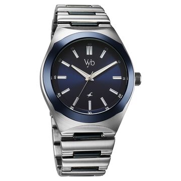 Vyb Arcane By Fastrack Quartz Analog Blue Dial Metal Strap Watch For Guys