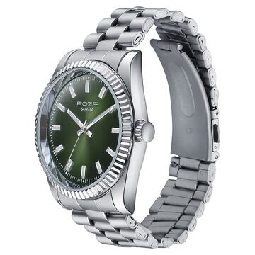 Sonata Poze Quartz Analog Green Dial Silver Color Metal Strap Watch For Men