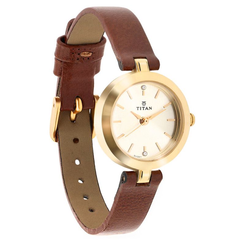 Titan Quartz Analog Champagne Dial Leather Strap Watch for Women - image number 1