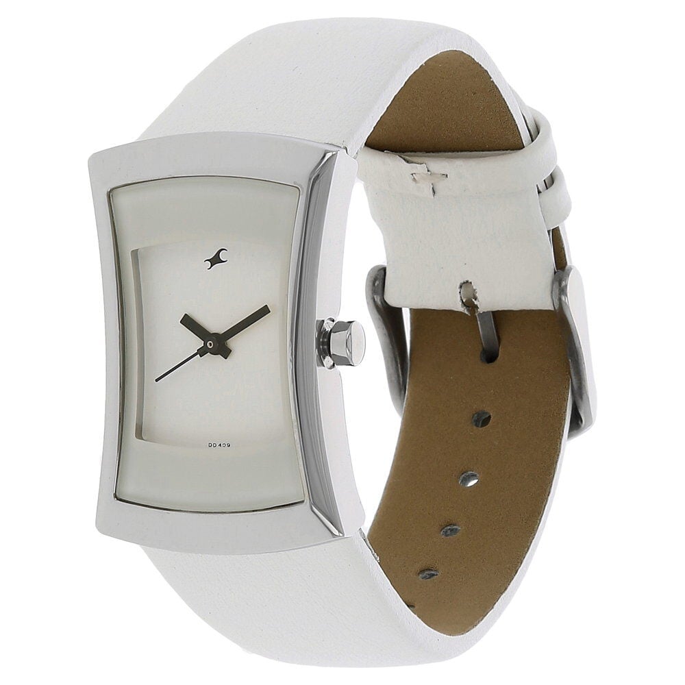 Buy Online Fastrack Quartz Analog White Dial Leather Strap Watch for Girls ns6093sl01 Titan