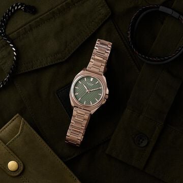 Poze By Sonata Quartz Analog Green Dial Rose Gold Metal Strap Watch For Men