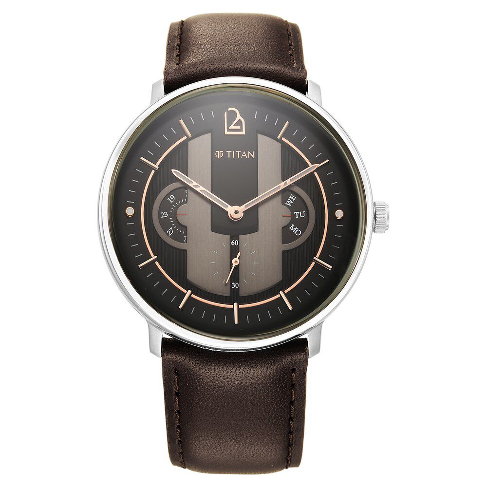 Buy Online Titan Quartet Black Dial Quartz Multifunction Leather