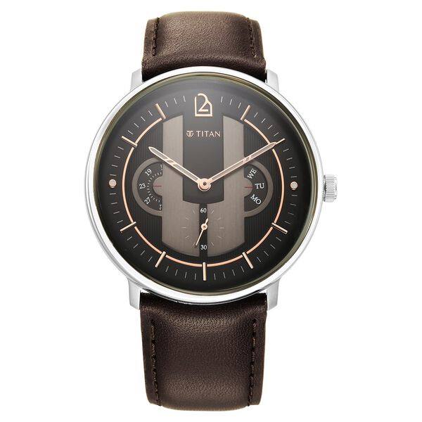 Titan Quartet Black Dial Quartz Multifunction Leather Strap watch for Men - image number 1