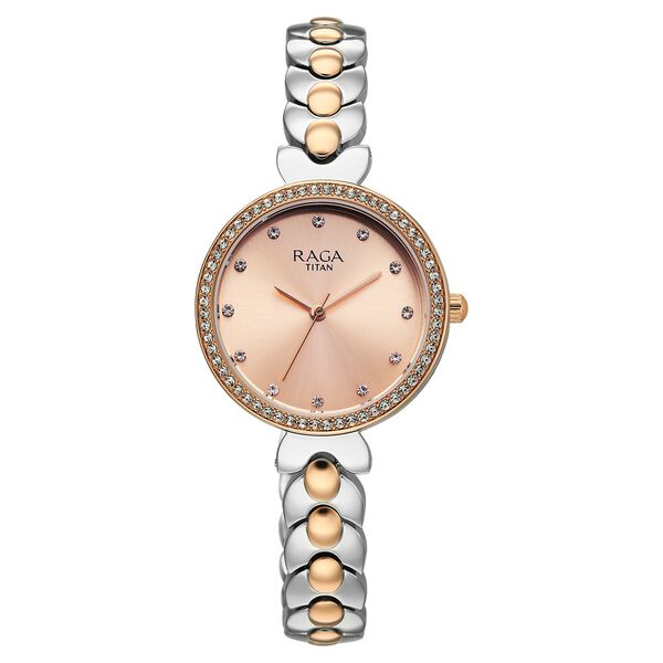 Titan Raga Showstopper Quartz Analog Rose Gold Dial Two Toned Metal Strap Watch For Women - image number 0