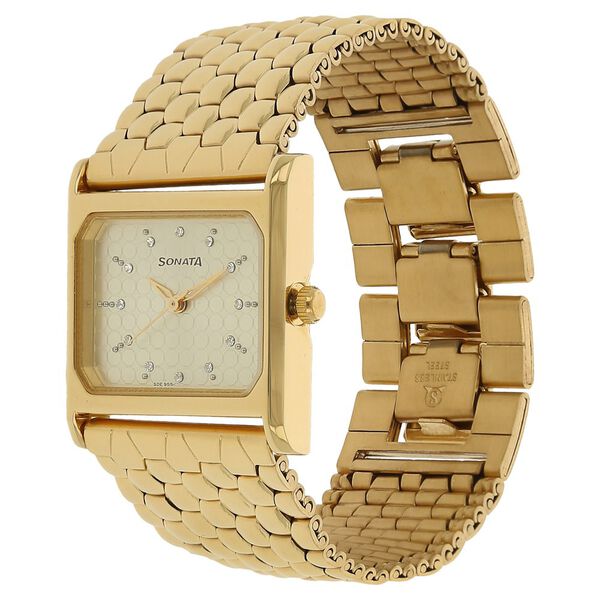Sonata Glamors Champagne Dial Women Watch With Stainless Steel Strap - image number 1