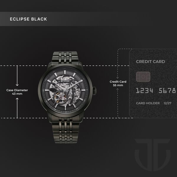 Titan Phoenix Skeletal Automatic Analog with Gun Dial Black Stainless Steel Strap Watch for Men - image number 6