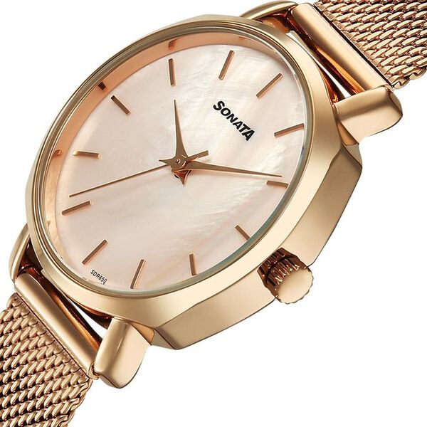Sonata Eternia Quartz Analog Pink Dial Metal Strap Watch For Women - image number 3