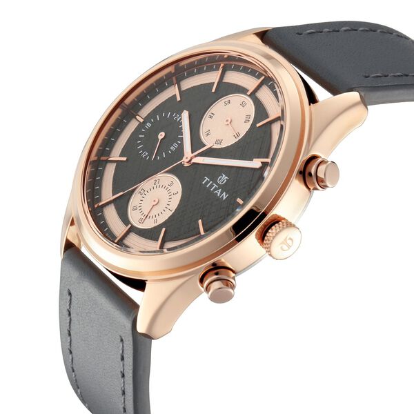 Titan Workwear Grey Dial Quartz Multifunction Leather Strap watch for Men - image number 1