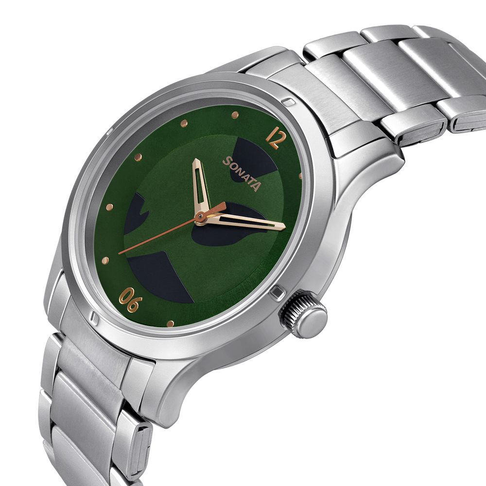 Buy Online Sonata Women of Steel Green Dial Metal Strap Watch for Women nr8183sm01 Titan