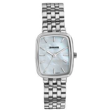 Sonata Festive Quartz Analog Mother Of Pearl Dial Silver Metal Strap Watch For Women