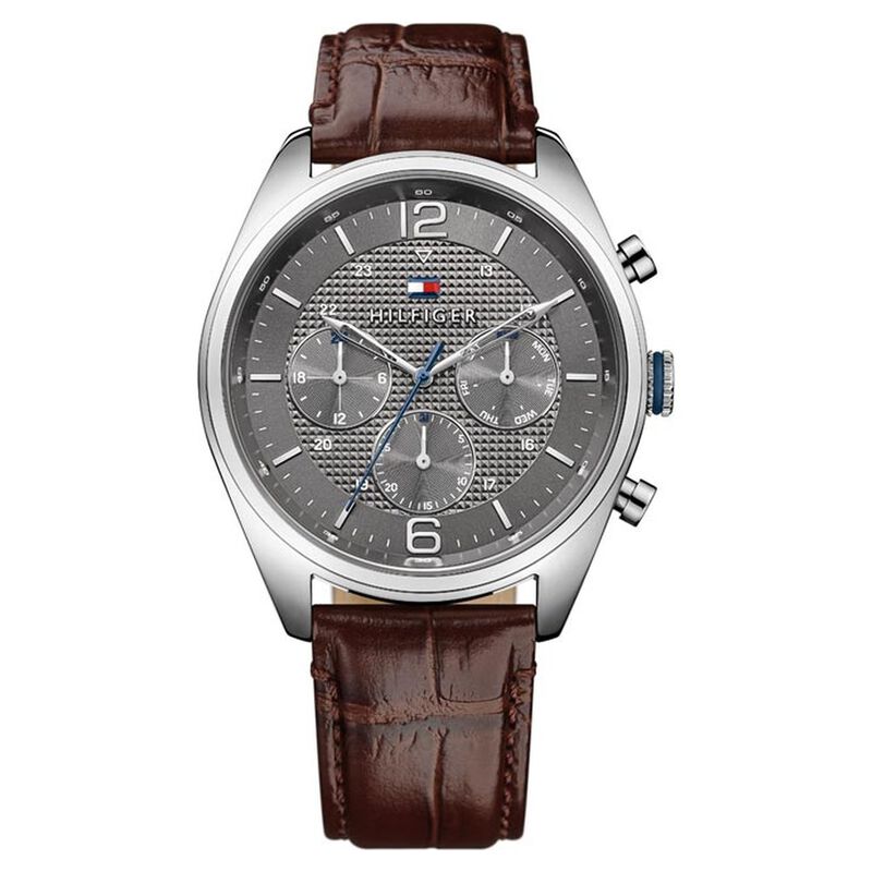 Tommy Hilfiger Quartz Multifunction Grey Dial Leather Strap Watch for Men