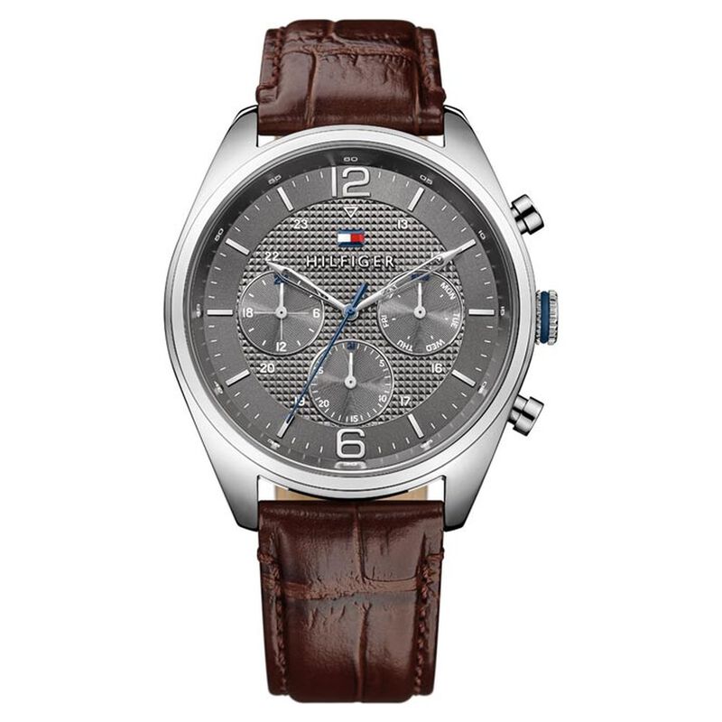 Tommy Hilfiger Quartz Multifunction Grey Dial Leather Strap Watch for Men - image number 0