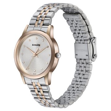 Sonata Glam Gold Quartz Analog Silver Dial Stainless Steel Strap Watch For Women
