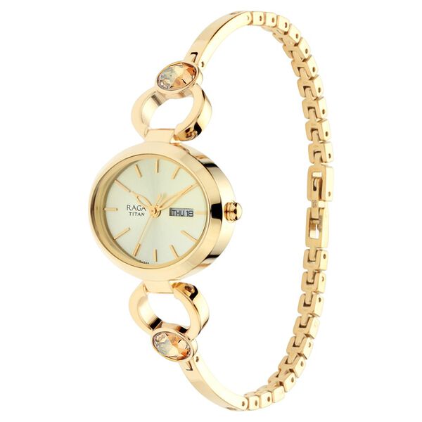 Titan Raga Viva Champagne Dial Analog with Day and Date Metal Strap watch for Women - image number 2