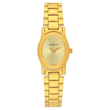 Sonata Quartz Analog Champagne Dial Stainless Steel Strap Watch for Women