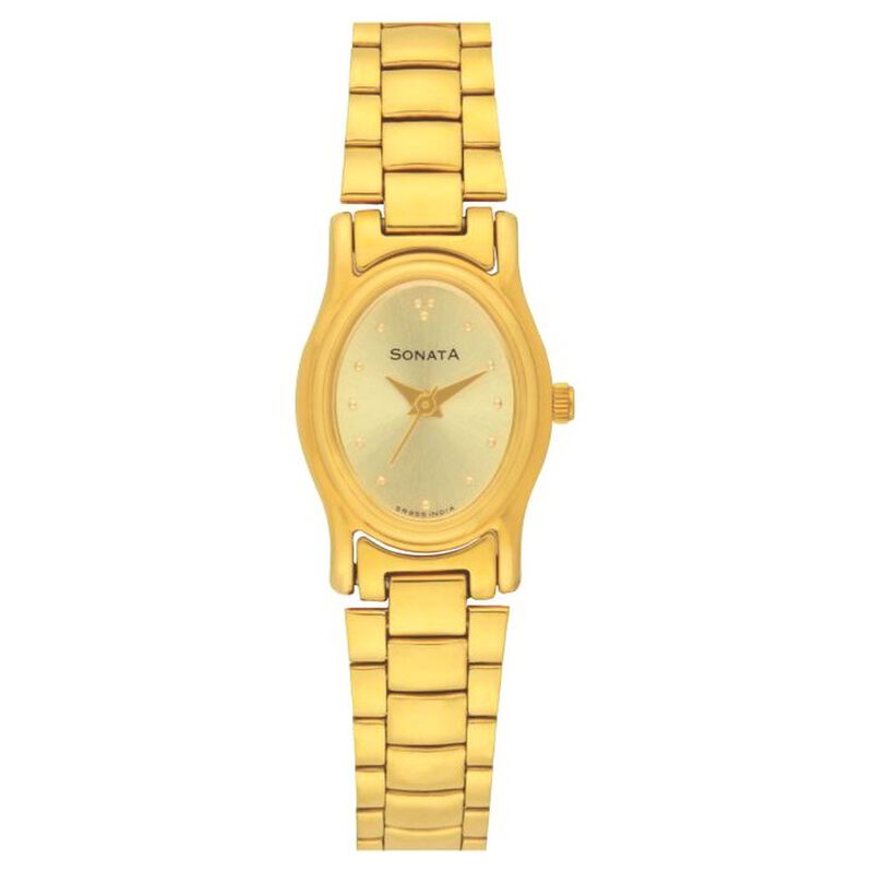 Sonata Quartz Analog Champagne Dial Stainless Steel Strap Watch for Women