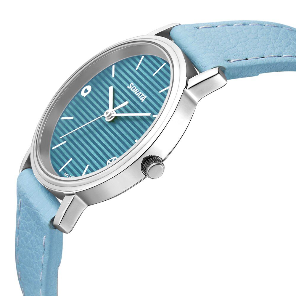 Buy Online Sonata Play Blue Dial Women Watch With Leather Strap