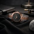 Sonata Vector Blue Dial Rose Gold-Tone Bracelet Watch for Men