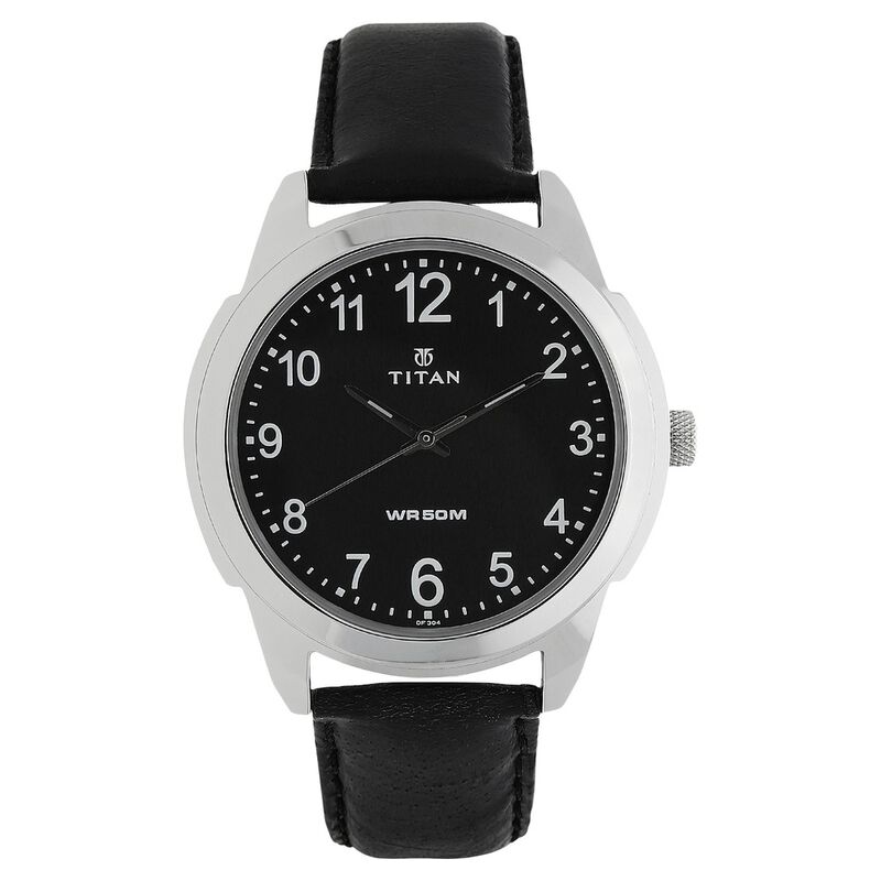Titan Quartz Analog Black Dial Leather Strap Watch for Men