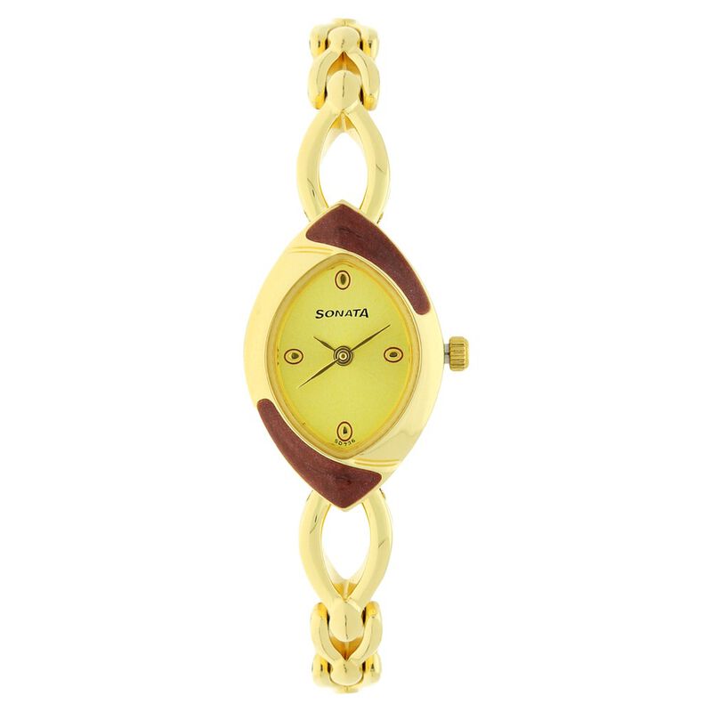 Sonata Quartz Analog Champagne Dial Metal Strap Watch for Women