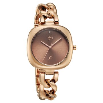 Vyb Spotlight By Fastrack Quartz Analog Brown Dial Rose Gold Metal Strap Watch For Girls