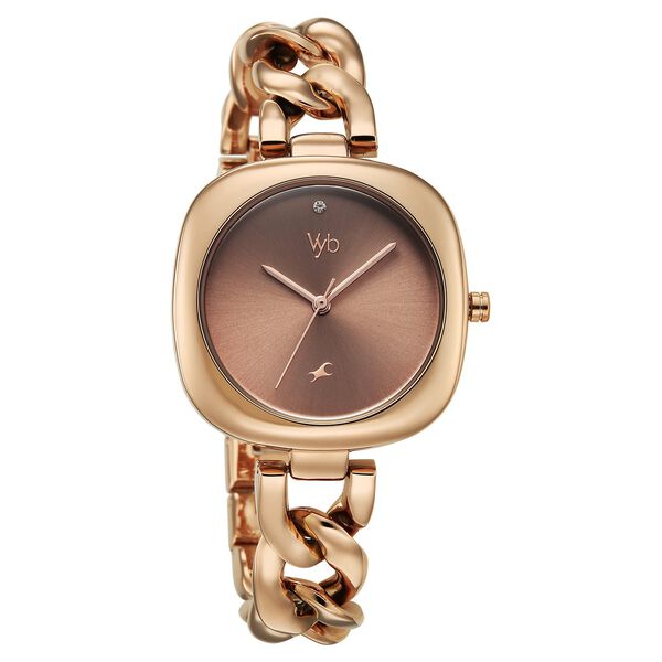 Vyb Spotlight By Fastrack Quartz Analog Brown Dial Rose Gold Metal Strap Watch For Girls - image number 2