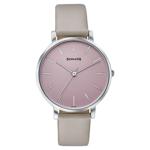 Sonata Pastel Play Quartz Analog Pink Dial Leather Strap Watch For Women - image number 1