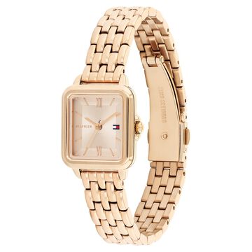 Tommy Hilfiger Quartz Analog Golden Dial Rose Gold Stainless Steel Strap Watch For Women