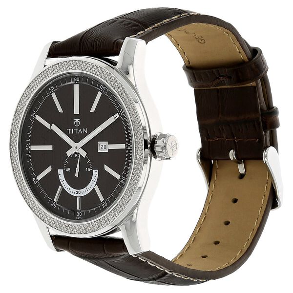 Titan Quartz Analog with Date Brown Dial Leather Strap Watch for Men - image number 1